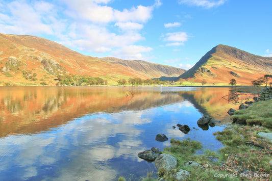 Buttermere Lake district art & photography print wall art and home office décor by Wigan UK Landscape Artist and Photographer Chris Beever Available as a S to XXL landscape, Canvas, poster, aluminium, wooden, Acrylic, framed, print, wall art, Cushion, sofa throw, blanket, wall paper mural.