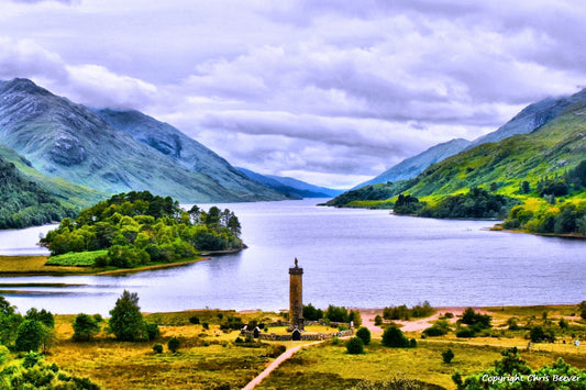 Glenfinnan & Loch Shiel Scotland UK Landscape wall art and home office décor by Wigan UK Landscape Artist and Photographer Christopher Beever Available as a S to XXXL Canvas, poster, aluminium, wooden, Acrylic, framed, print Cushion, sofa throw or blanket and more in the Eager Beever Printing Shop. 