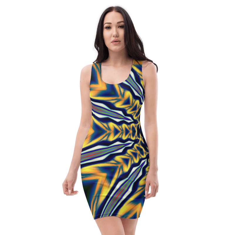 Welcome to our Eye Catching women's Girls sleeveless Pattern Art print Body Con Dress Designed by UK Artist & Designer Christopher Beever from his Stunning Pattern art collections and now available on his growing range of women's or female designer dresses & Bespoke women's Clothing in the Eager Beever clothing shop.