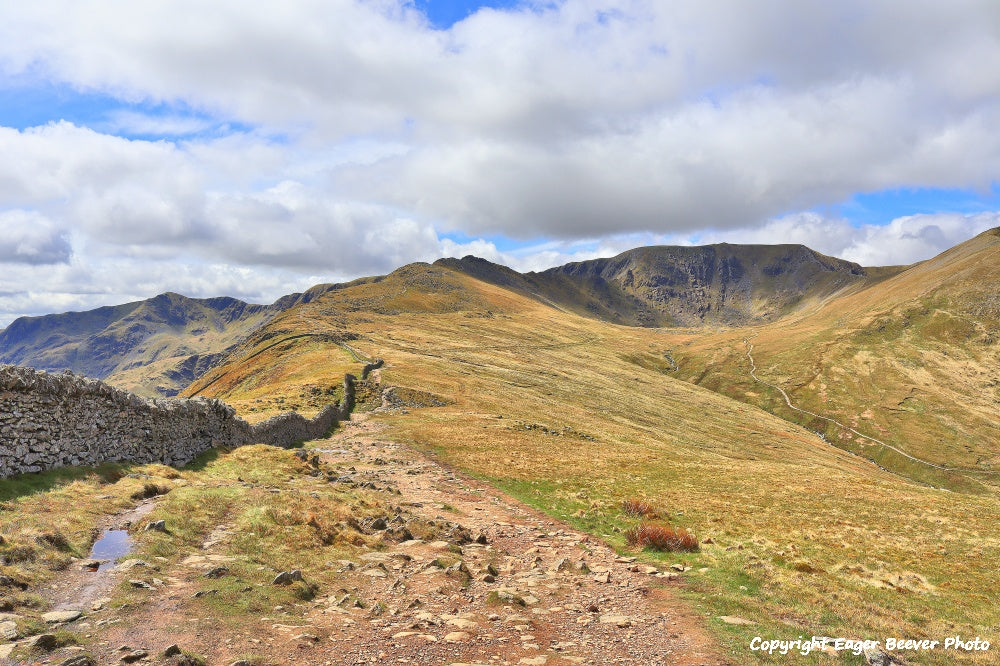 Helvellyn Striding Edge & Swirral Edge Lake District Cumbria UK Landscape art and home office décor by Artist and Photographer Christopher Beever Available as a S to XXXL, Canvas, poster, aluminium, wooden, Acrylic, framed, print, wall art or as a Cushion, sofa throw, blanket & More in the Eager Beever Printing Shop. 