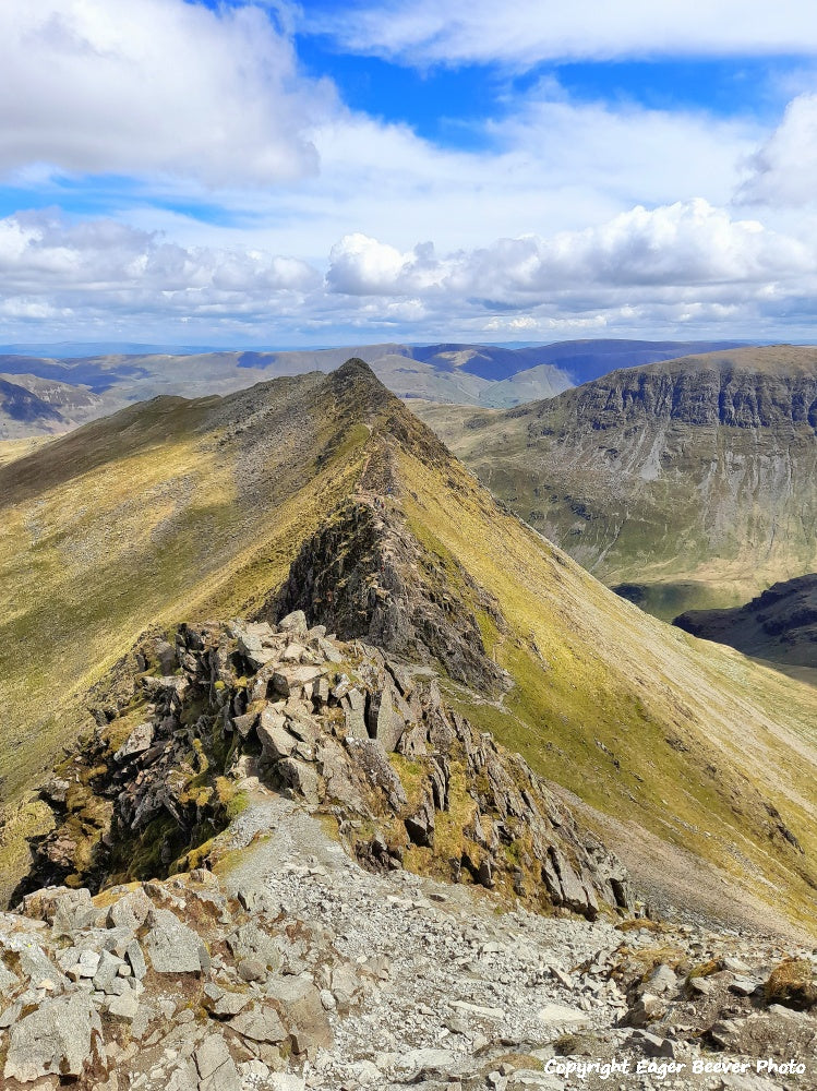 Helvellyn Striding Edge & Swirral Edge Lake District Cumbria UK Landscape art and home office décor by Artist and Photographer Christopher Beever Available as a S to XXXL, Canvas, poster, aluminium, wooden, Acrylic, framed, print, wall art or as a Cushion, sofa throw, blanket & More in the Eager Beever Printing Shop. 