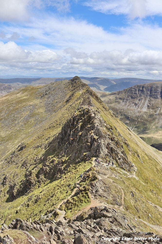 Helvellyn Striding Edge & Swirral Edge Lake District Cumbria UK Landscape art and home office décor by Artist and Photographer Christopher Beever Available as a S to XXXL, Canvas, poster, aluminium, wooden, Acrylic, framed, print, wall art or as a Cushion, sofa throw, blanket & More in the Eager Beever Printing Shop. 