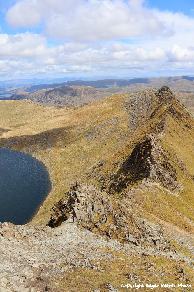 Helvellyn Striding Edge & Swirral Edge Lake District Cumbria UK Landscape art and home office décor by Artist and Photographer Christopher Beever Available as a S to XXXL, Canvas, poster, aluminium, wooden, Acrylic, framed, print, wall art or as a Cushion, sofa throw, blanket & More in the Eager Beever Printing Shop. 