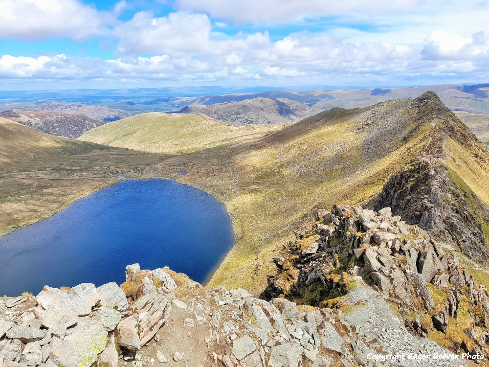 Helvellyn Striding Edge & Swirral Edge Lake District Cumbria UK Landscape art and home office décor by Artist and Photographer Christopher Beever Available as a S to XXXL, Canvas, poster, aluminium, wooden, Acrylic, framed, print, wall art or as a Cushion, sofa throw, blanket & More in the Eager Beever Printing Shop. 