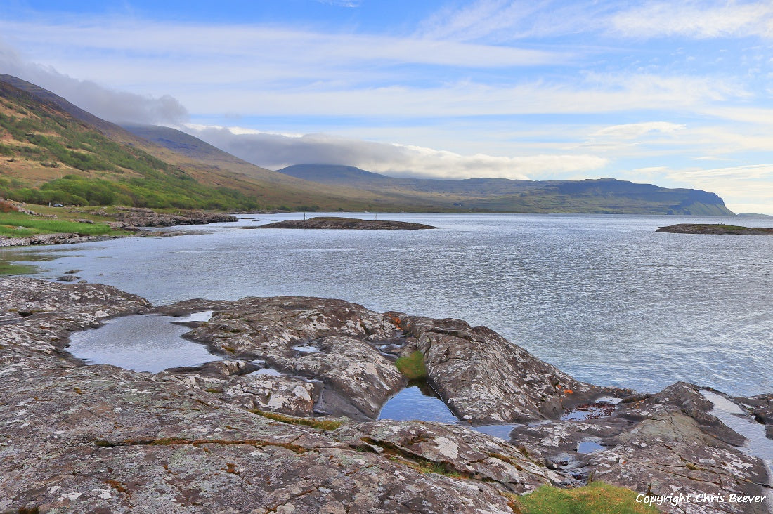 Loch na Keal Isle of Mull Scotland UK Landscape wall art and home office décor by Wigan UK Landscape Artist and Photographer Christopher Beever Available as a S to XXXL Canvas, poster, aluminium, wooden, Acrylic, framed, print and other wall art or as a Cushion, sofa throw or blanket in the Eager Beever Printing Shop. 