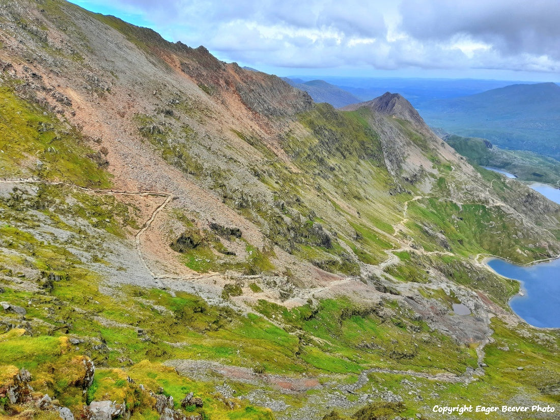 Snowdon Snowdonia Wales UK Landscape Paintings, wall art & home office décor by Wigan UK Landscape Artist and Photographer Christopher Beever Available as a S to XXXL Canvas, poster, aluminium, wooden, Acrylic, framed, print and other wall art or as a Cushion, sofa throw, blanket in the Eager Beever Printing Shop. 